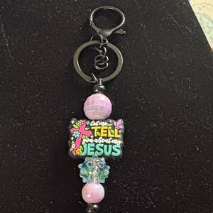 Pink Beaded Key & Card Holder with Inspirational Message